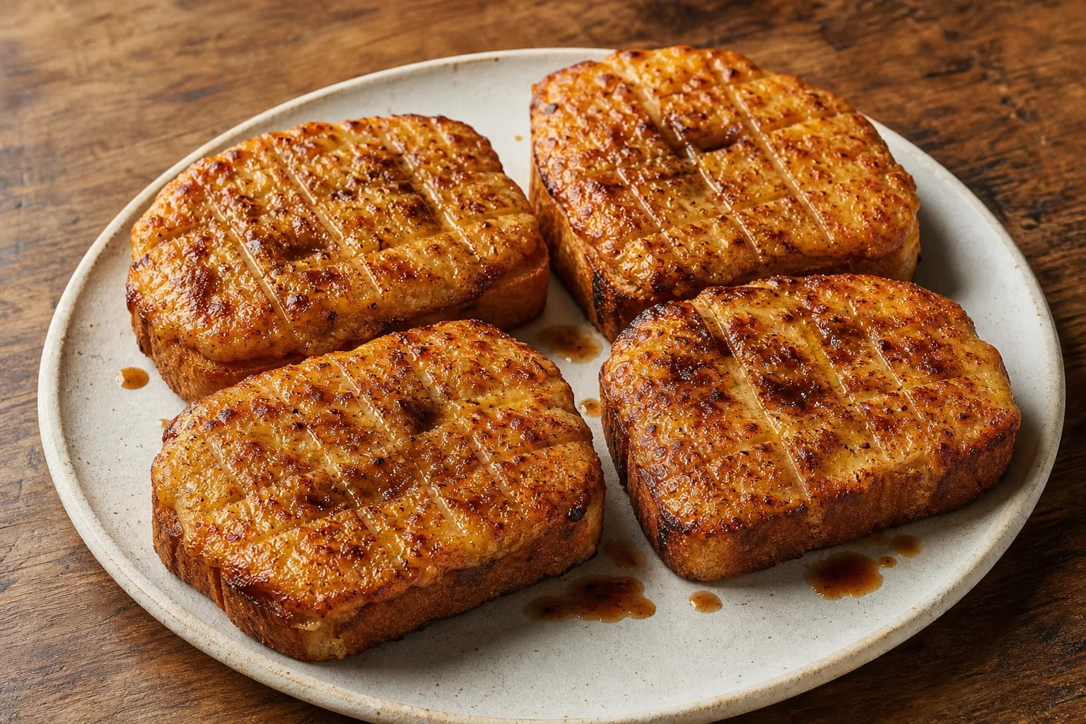 Welsh rarebit on thick toast with a deeply browned, bubbling sharp-Cheddar and stout topping.